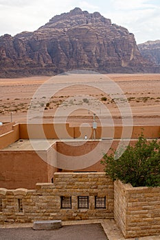 View from the tourist center to the Wadi Rum desert in Jordan