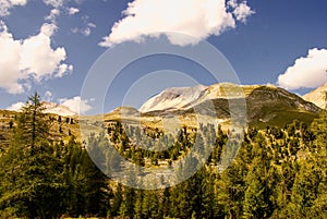 view from touristic path in fanes national park in italian dolomites