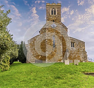 A view toward the church at Stoke Dry above Eyebrook reservoir, Leicestershire