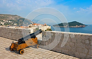 View toward old town Dubrovnik and island Lokrum