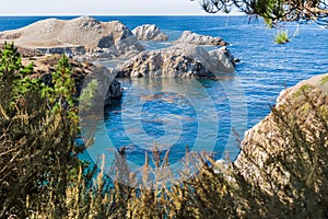 View towards Bird's Island from the coastal trail in Point Lobos State Natural Reserve, Carmel-by-the-Sea, Monterey Peninsula,