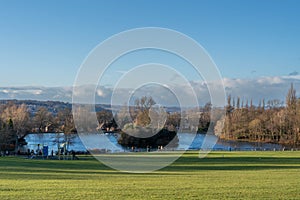 The view towards the boating lake at Saltwell Park - a public park in Gateshead, UK.