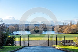 The view towards the boating lake at Saltwell Park - a public park in Gateshead, UK