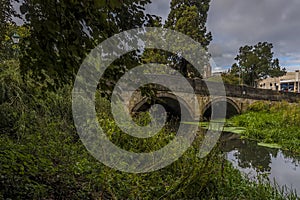 A view towards the bridge over the River Eye in Melton Mowbray, Leicestershire, UK