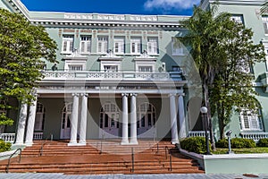 A view towards buildings beside Constitutional Avenue in San Juan, Puerto Rico