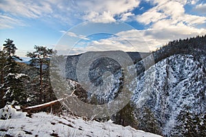 View towards canyon near Klastorisko in Slovak Paradise during winter