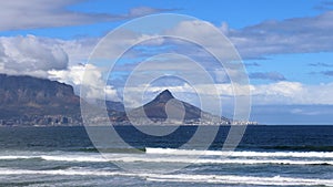 View towards Cape Town and Table Mountain from Bloubergstrand