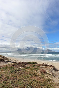 View towards Cape Town and Table Mountain from Bloubergstrand