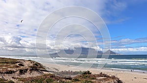 View towards Cape Town and Table Mountain from Bloubergstrand