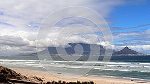 View towards Cape Town and Table Mountain from Bloubergstrand