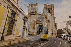 A view towards the cathedral in the Alfama distict in the city of Lisbon