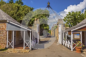 A view towards the dockyard gates in the English Harbour in Antigua