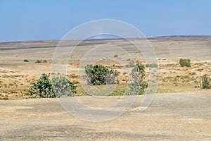 A view towards a dust storm on the horizon across the desert east of Amman, Jordan