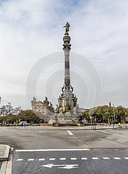 A view towards the entrance to the Rambles in Barcelona photo