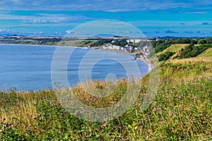 View towards Filey from Filey Brigg on a sunny morning