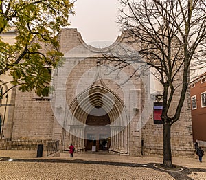 A view towards the front of the Carmo Convent in the Bairro Alto distict in the city of Lisbon