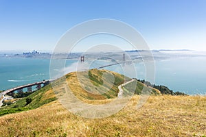 View towards Golden Gate bridge as seen from the hiking trails in Marin Headlands State Park, California