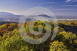 View  towards Hainburg from Konigswarte outlook tower near Berg village in Austria