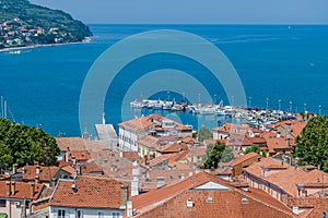 A view towards the harbour from the clock tower in Tito Square, Koper, Slovenia