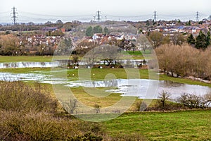 A view towards Huncote across the water meadows in Leicestershire, UK