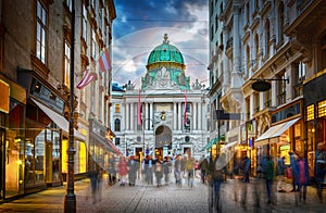 View towards imperial Hofburg palace in Vienna, Austria.