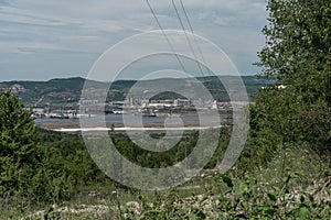 View towards an industrial area with several chemistry plants