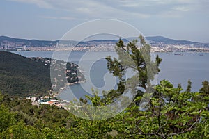View towards Istanbul cityscape from a top of Buyukada Island,