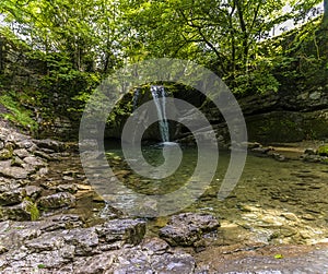 A view towards Janet Foss waterfall near Malham, Yorkshire, UK