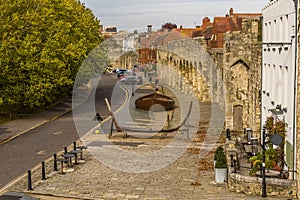 A view towards the medieval walls and arcades in Southampton, UK