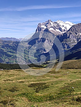 View towards Mittelhorn and Grindelwald from Kleine Scheidegg in Switzerland