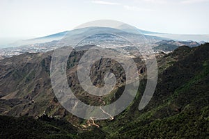 View towards Mount Teide from Pico Ingles, in Anaga Mountains, Tenerife, Canary Islands, Spain photo