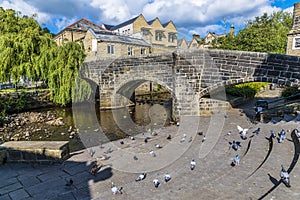 A view towards the original bridge in Hebden Bridge, Yorkshire, UK