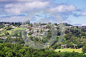 View towards a residential neighborhood from San Carlos from Edgewood county park, San Francisco bay area, California