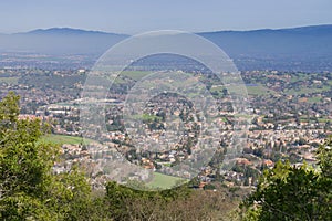 View towards a residential neighborhood in San Jose from the hills of Almaden Quicksilver County Park, south San Francisco bay, photo