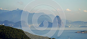 The view towards Rio de Janeiro and Sugar Loaf mountain from Itacoatiara in Niteroi, Brazil. photo