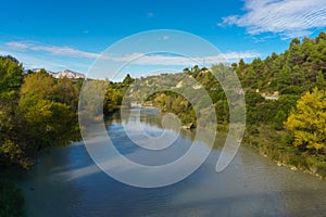 A view towards the river and the mountains.