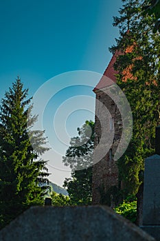 View towards ropemakers tower on the top of Cemetery in Sighisoara