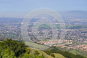 View towards San Jose from the hills of Almaden Quicksilver County Park, south San Francisco bay, California