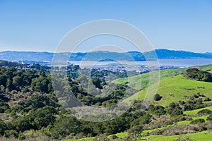 View towards San Pablo bay from Wildcat Canyon Regional Park, East San Francisco bay, Contra Costa county; Marin County in the