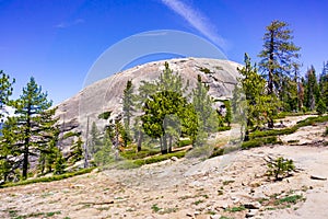 View towards Sentinel dome from the hiking trail, Yosemite National Park, Sierra Nevada mountains, California
