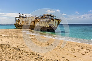 A view towards a shipwreck on Governors beach on Grand Turk