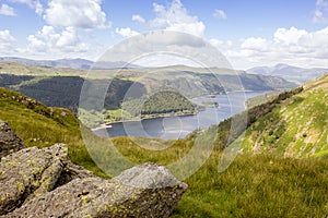 View towards Thirlmere from Helvellyn, Lake DIstrict, England Uk