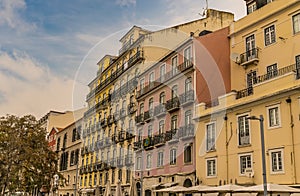 A view towards the top of the Alfama distict from the cruise terminal in the city of Lisbon