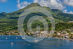 A view towards the town of Saint Pierre and the volcano, Mount Pelee in Martinique photo