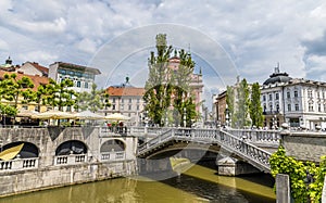 A view towards the Triple bridge and Preseren Square in Ljubljana