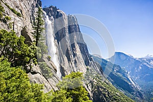 View towards Upper Yosemite Falls; Half Dome in the background, Yosemite National Park, California