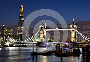 View of Tower Bridge and the Shard in London