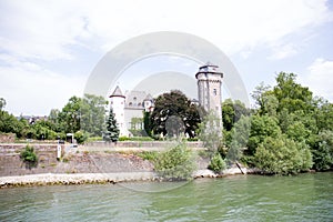 View on a tower and building at the rhine river