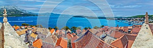 View from the tower of the church of St. Marco of the medieval town of Korcula in Croatia