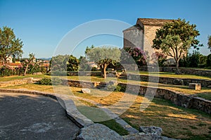 View of the tower clock garden on top of the hill in the light of sunset at Draguignan.